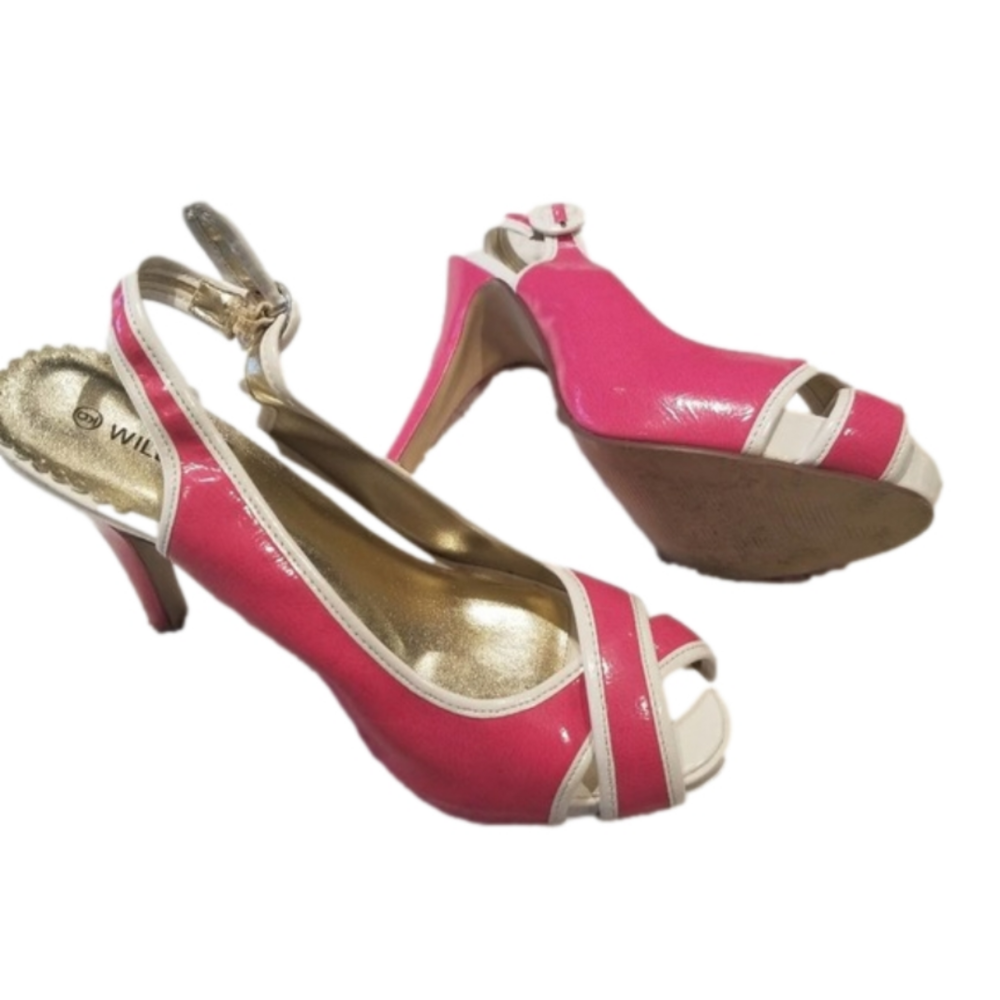 Wild Diva Pink and White Open Toed Sling Back Strappy Heels Size 9